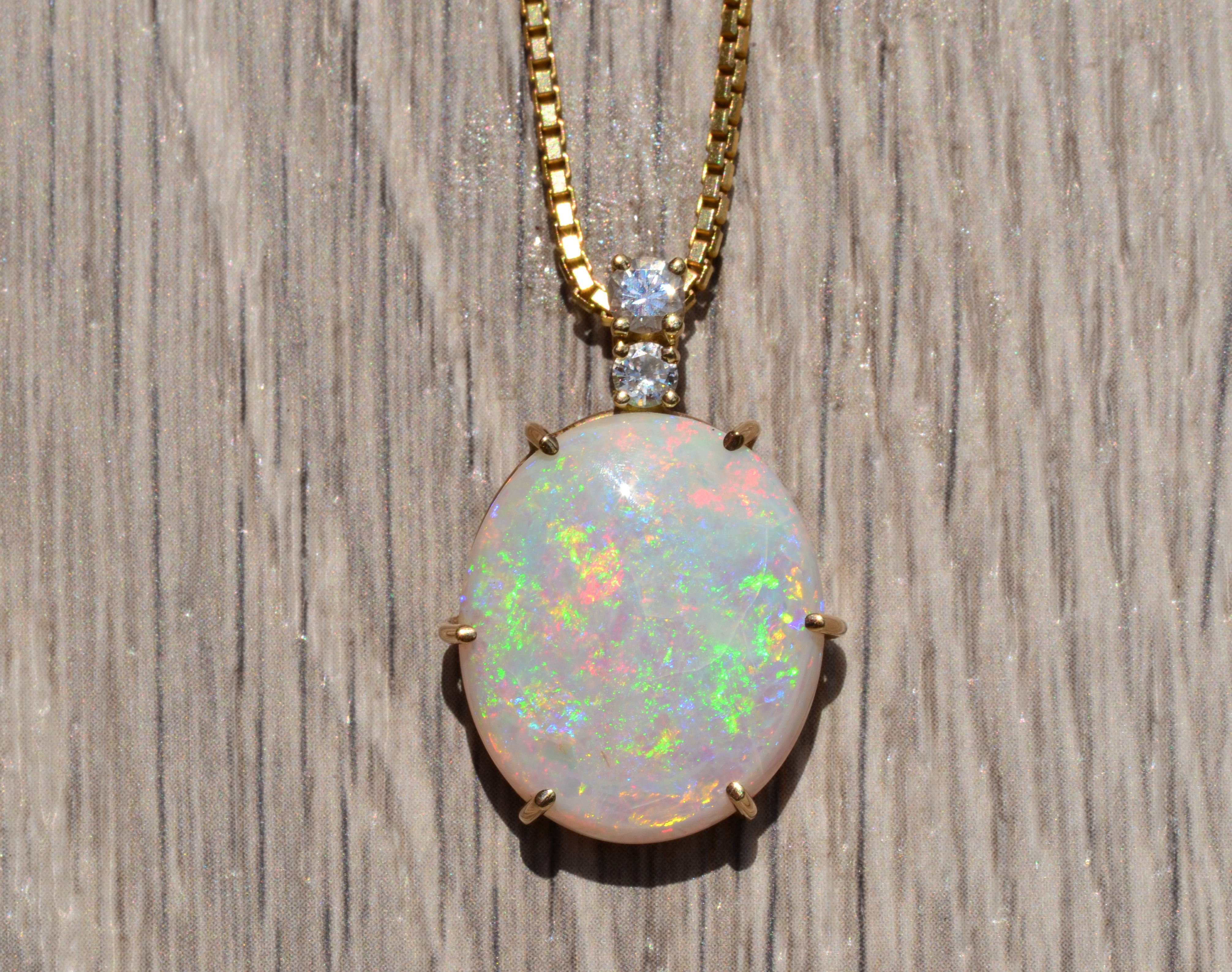 The City Lights 18k Gold Australian Opal Necklace Jewelry 18” 1mm Box Chain  | The Opal Source